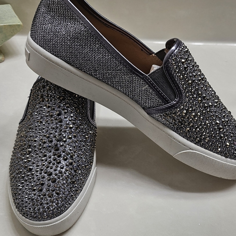Shiny embellished slip ons